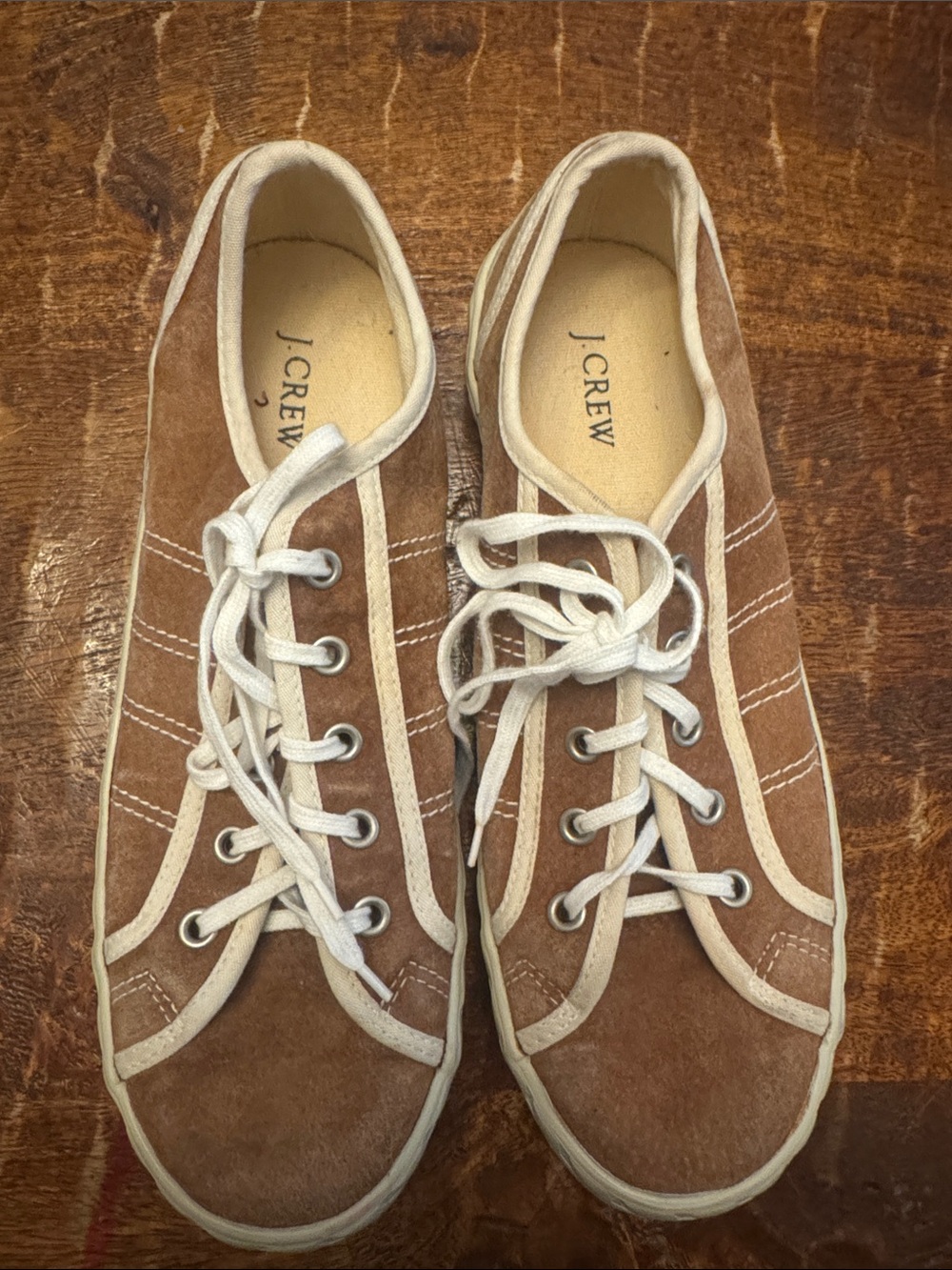 J. Crew  Brown Suede Sneakers with Cream Trim